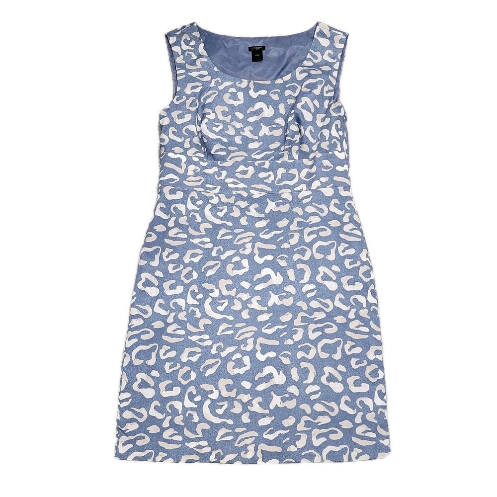 Ann Taylor Dress Women's Size 12 Sleeveless Sheath Blue Animal Print